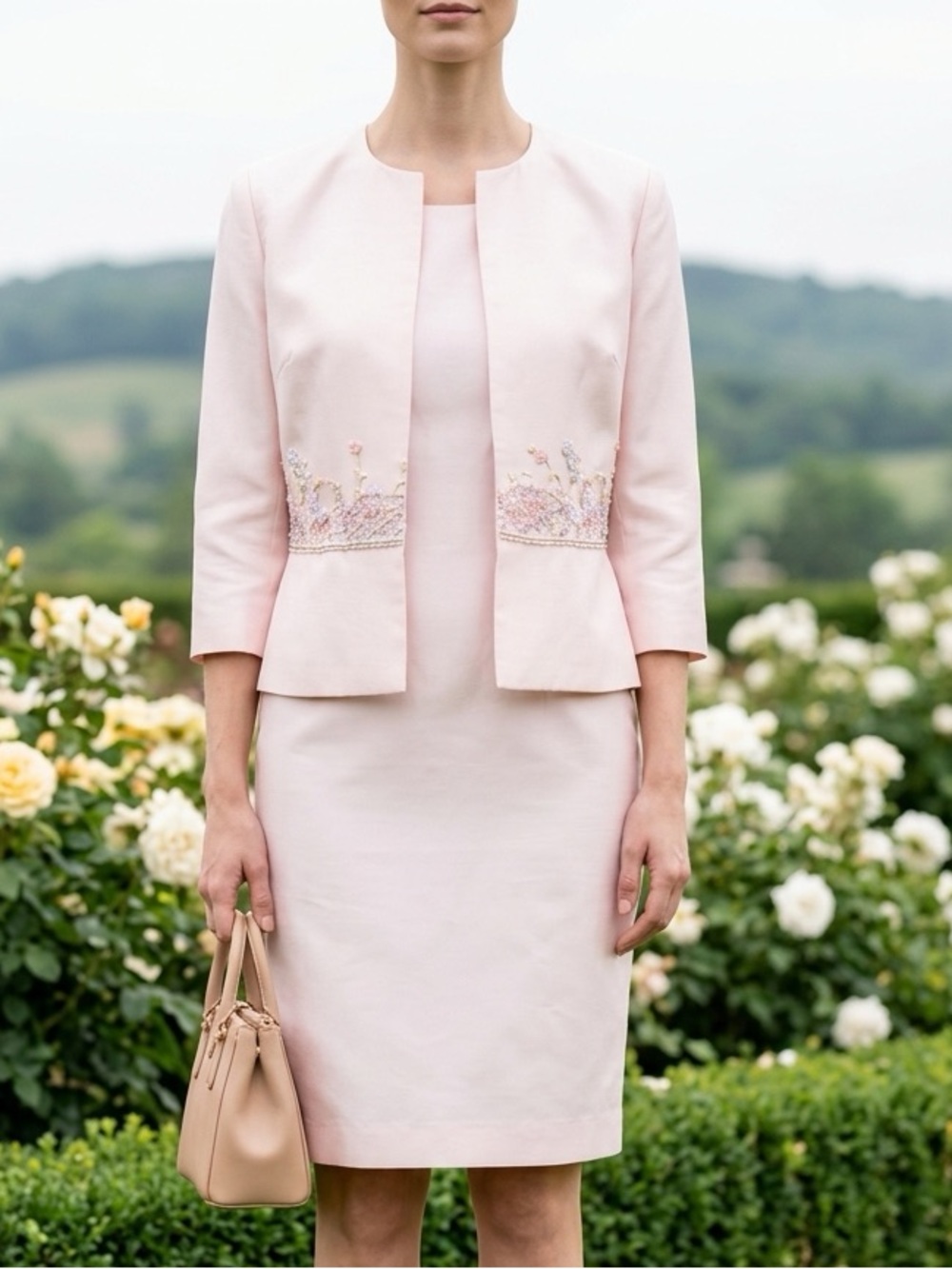 Vtg 100% Silk Floral Embroidered David Warren NewYork 2-piece dress & jacket set